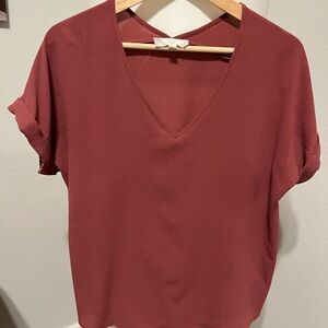 Pink Rose Brick-Tone/Mauve V-Neck Short Sleeve Blouse